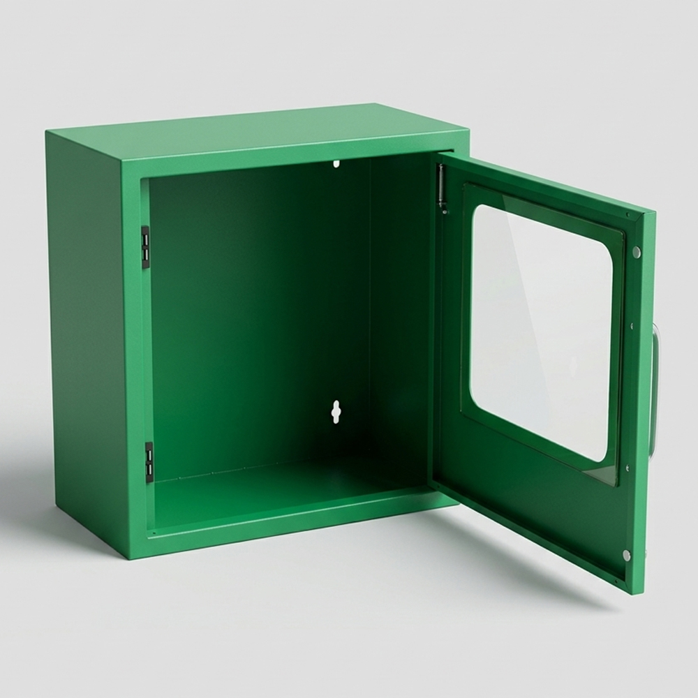ガラス扉付き壁掛けスチール製収納キャビネット – マグネット開閉、380×210×382mm