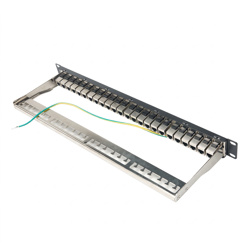 24 ポート 1U Cat6A STP フィードスルー パッチ パネル | 19インチ シールド付き RJ45 インライン カプラー パネル - WebiT