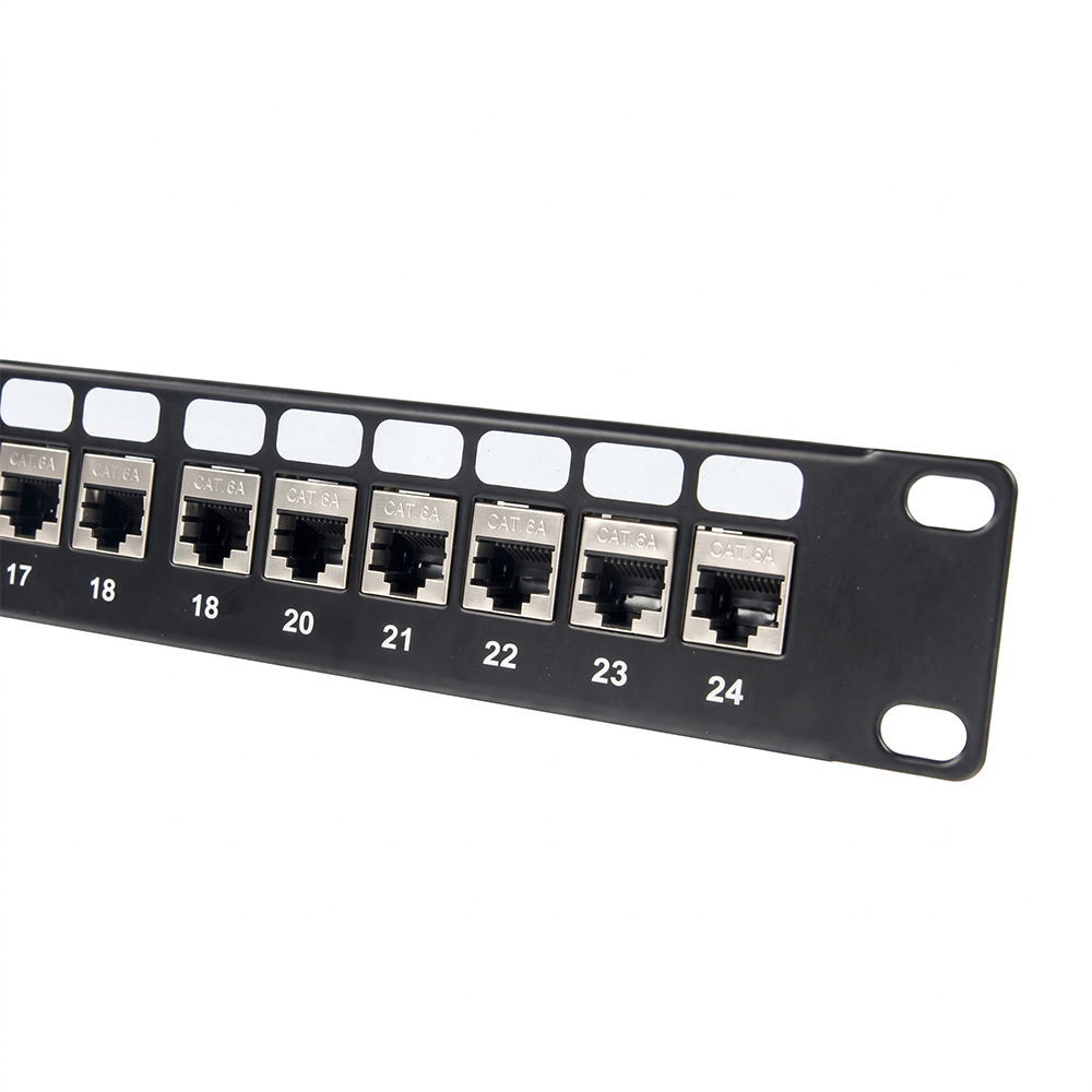 24 ポート 1U Cat6A STP フィードスルー パッチ パネル | 19インチ シールド付き RJ45 インライン カプラー パネル - WebiT
